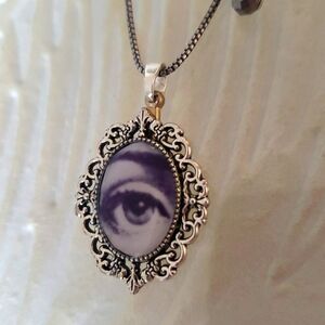 STERLING SILVER NECKLACE MEDAL FORNASETTI PENDANT CHAIN EVIL EYE